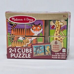 Melissa & Doug 2-in-1 Wooden Cube Puzzle Animals 6 Scenes 50274 New